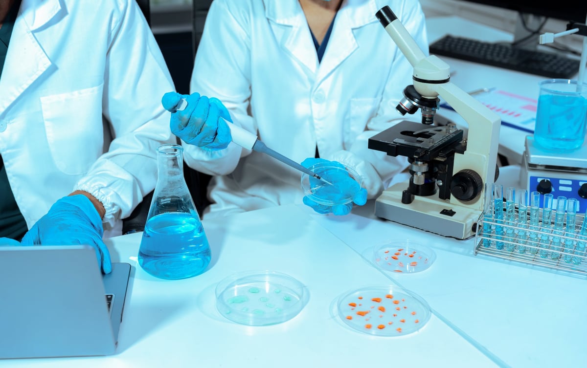 Chemist scientist or doctor working in research laboratory, medical analysis, documents, scientific study